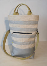 Load image into Gallery viewer, The Urban Field bag has a 4inch gusset, wide enough to stand upright when loaded. Fully stretched out the bag is 21" from the bottom to the rim, (showing the yellow strap handle version).