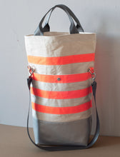 Load image into Gallery viewer, Urban Field Bag - Silver and Orange Striped with Seat belt Strap
