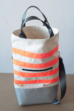 Load image into Gallery viewer, Urban Field Bag - Silver and Orange Striped with Seat belt Strap
